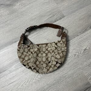 Coach Signature Sufflette cloth handbag in brown canvas with leather trim J0667